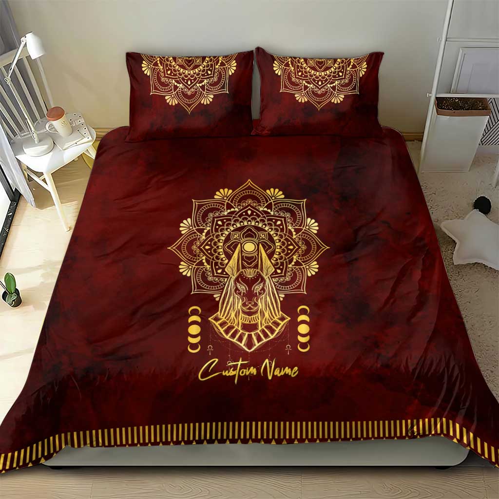 Personalized Anubis Bedding Set Ancient Egyptian Pattern In Red DT02