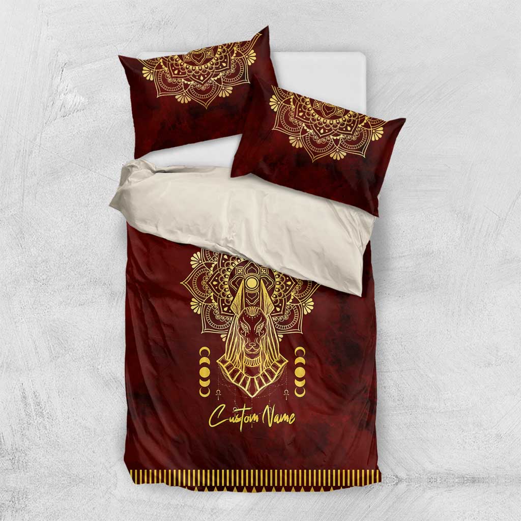 Personalized Anubis Bedding Set Ancient Egyptian Pattern In Red DT02