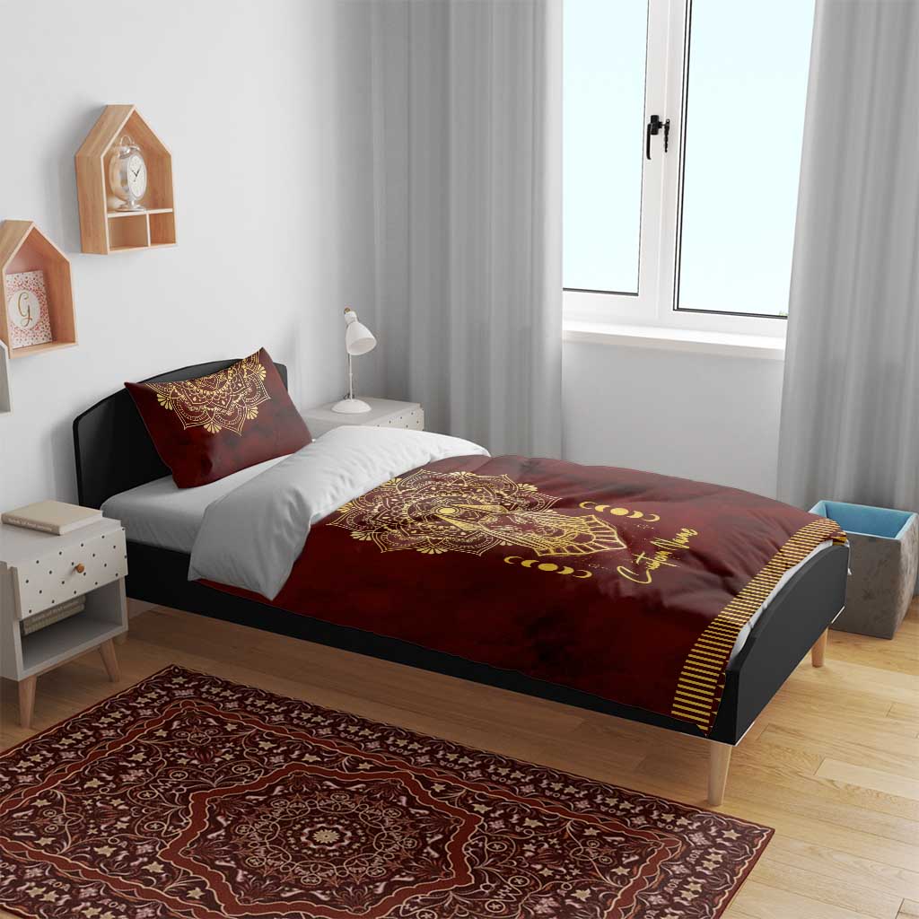 Personalized Anubis Bedding Set Ancient Egyptian Pattern In Red DT02