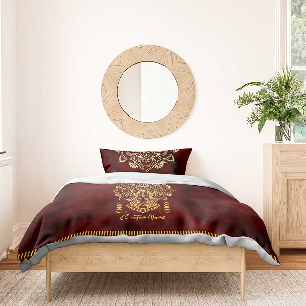 Personalized Anubis Bedding Set Ancient Egyptian Pattern In Red DT02