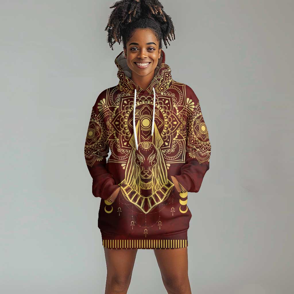 Personalized Anubis Hoodie Dress Ancient Egyptian Pattern In Red DT02