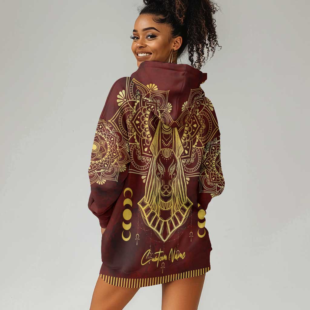 Personalized Anubis Hoodie Dress Ancient Egyptian Pattern In Red DT02