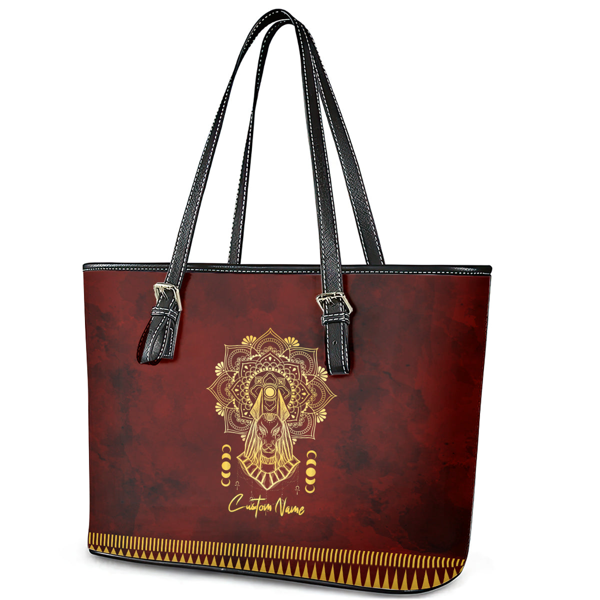 Personalized Anubis Leather Tote Bag Ancient Egyptian Pattern In Red DT02