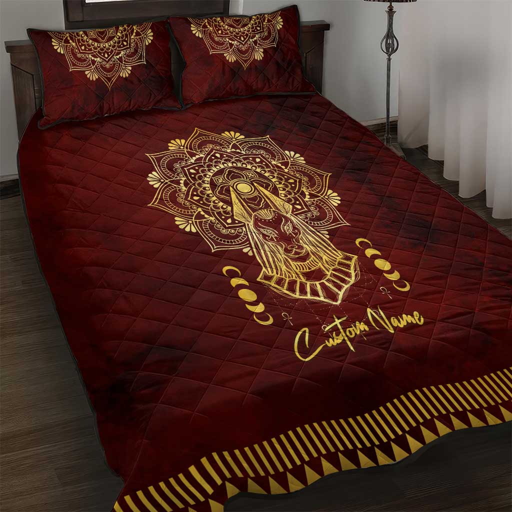 Personalized Anubis Quilt Bed Set Ancient Egyptian Pattern In Red DT02