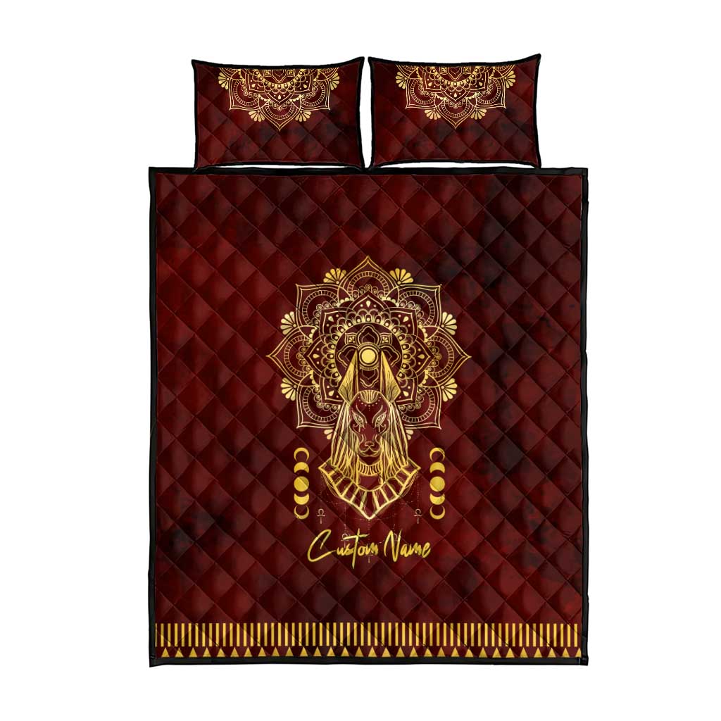 Personalized Anubis Quilt Bed Set Ancient Egyptian Pattern In Red DT02
