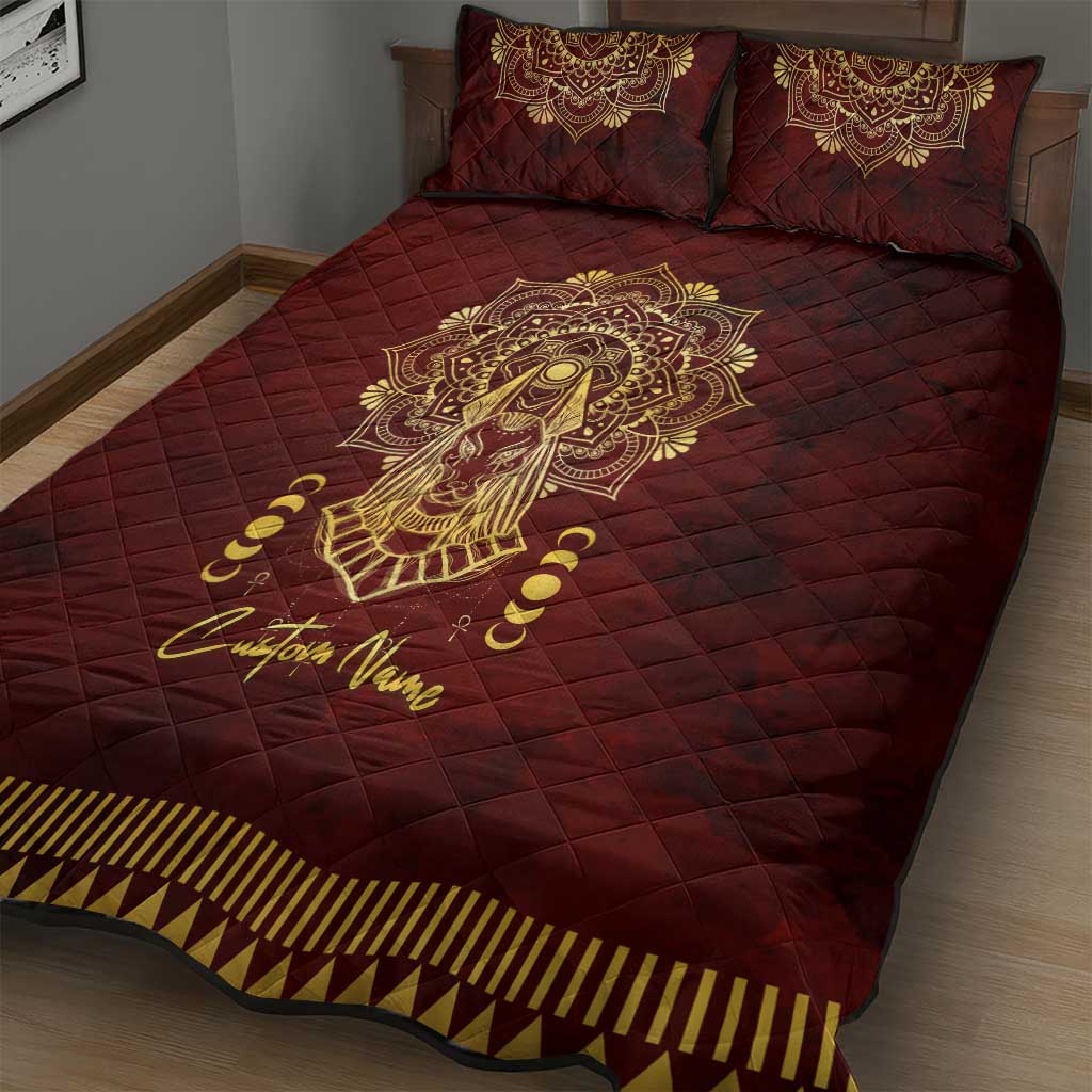 Personalized Anubis Quilt Bed Set Ancient Egyptian Pattern In Red DT02
