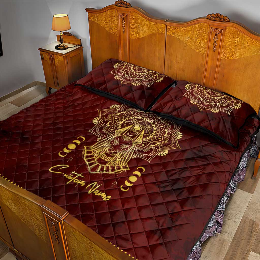 Personalized Anubis Quilt Bed Set Ancient Egyptian Pattern In Red DT02