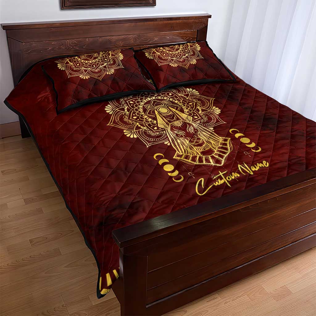 Personalized Anubis Quilt Bed Set Ancient Egyptian Pattern In Red DT02