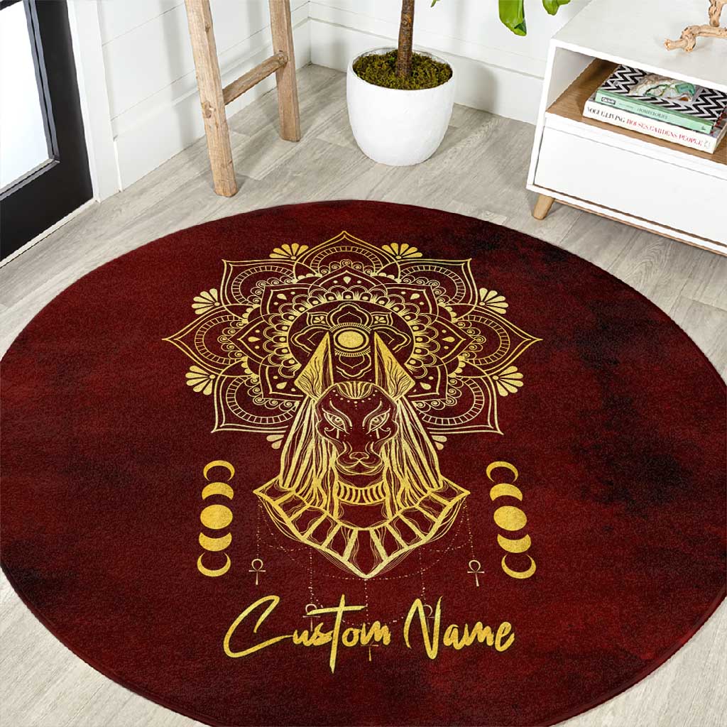 Personalized Anubis Round Carpet Ancient Egyptian Pattern In Red DT02