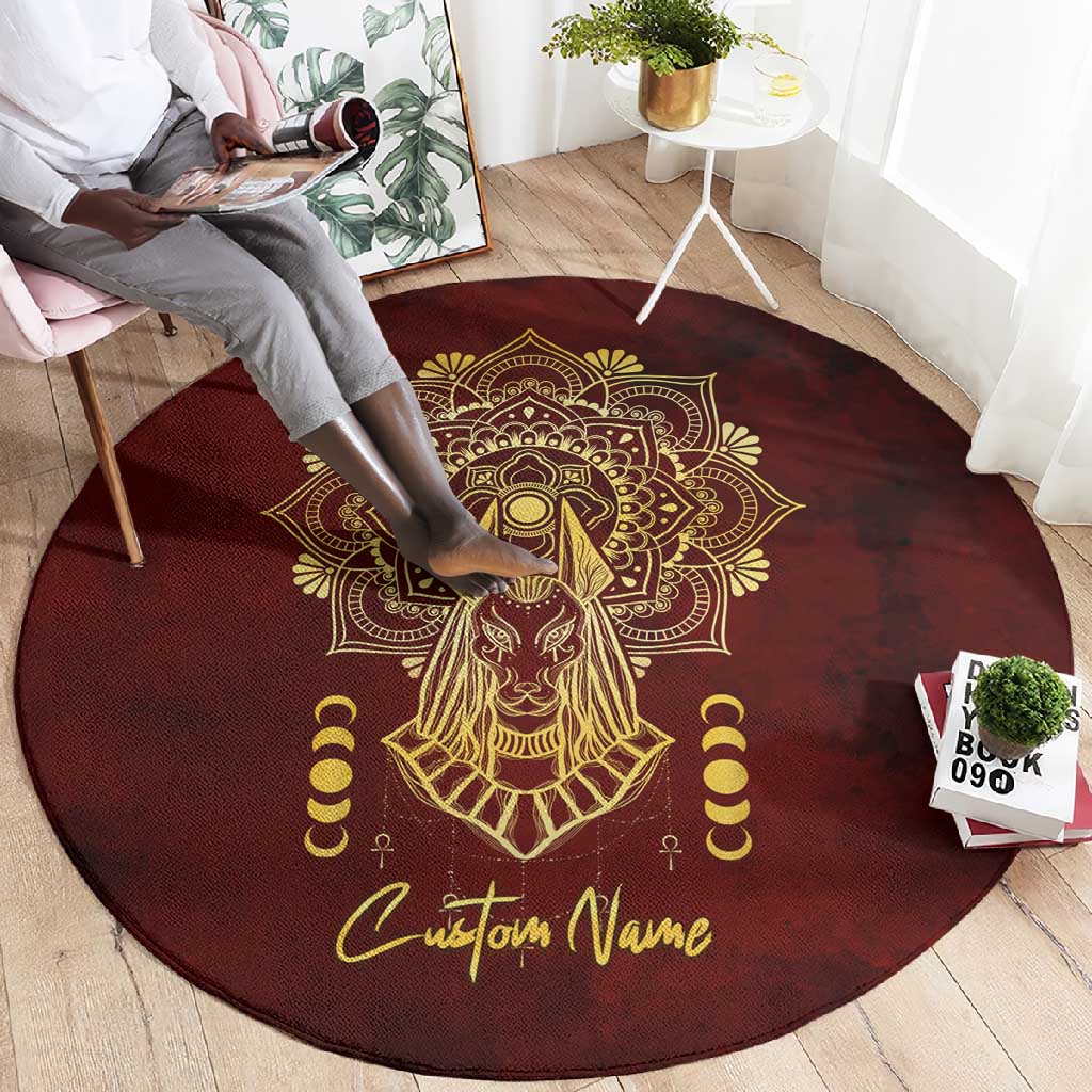 Personalized Anubis Round Carpet Ancient Egyptian Pattern In Red DT02