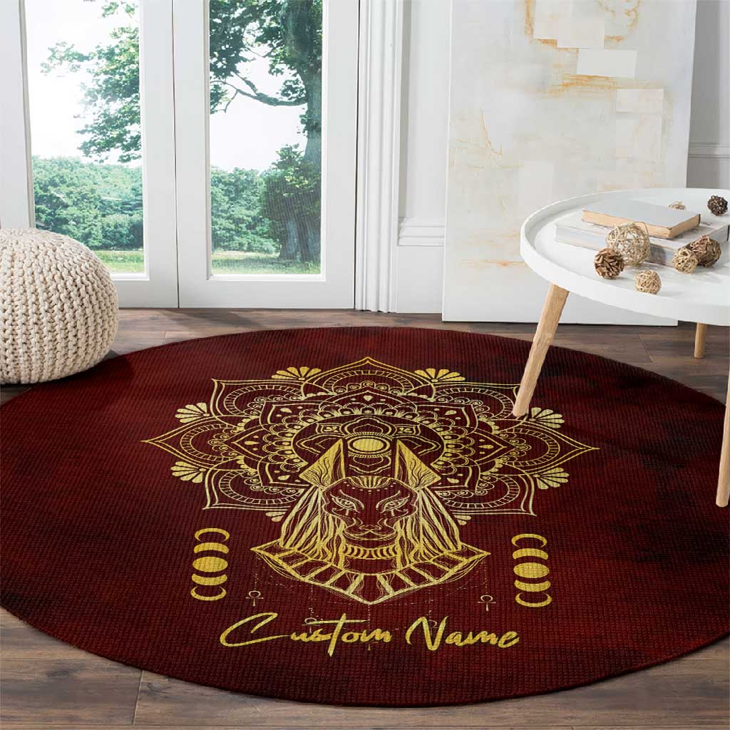 Personalized Anubis Round Carpet Ancient Egyptian Pattern In Red DT02