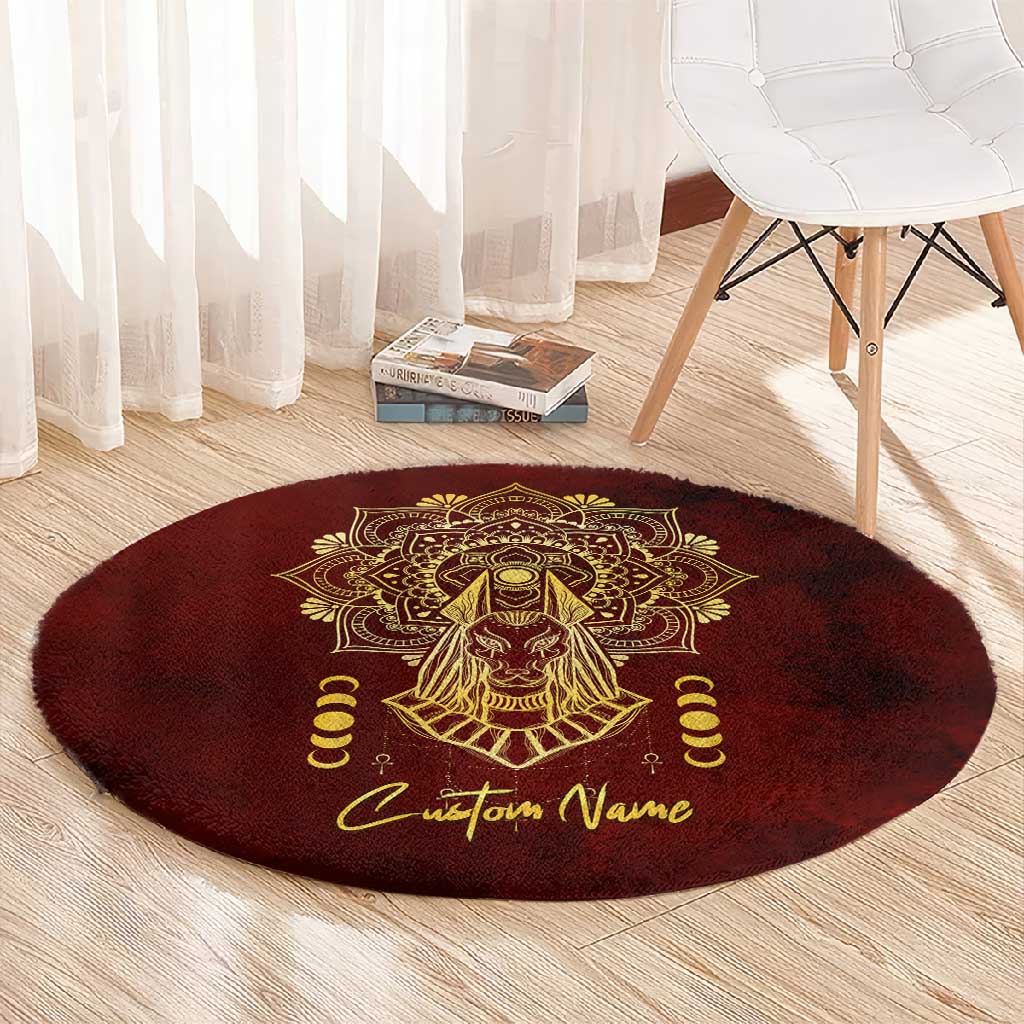 Personalized Anubis Round Carpet Ancient Egyptian Pattern In Red DT02