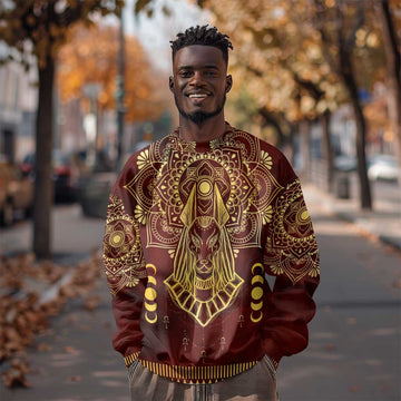 Personalized Anubis Sweatshirt Ancient Egyptian Pattern In Red DT02