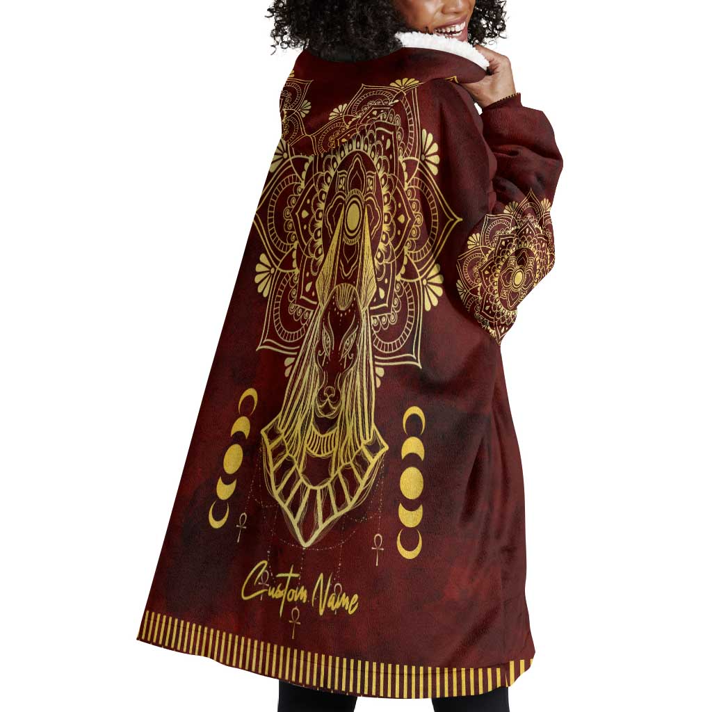 Personalized Anubis Wearable Blanket Hoodie Ancient Egyptian Pattern In Red DT02