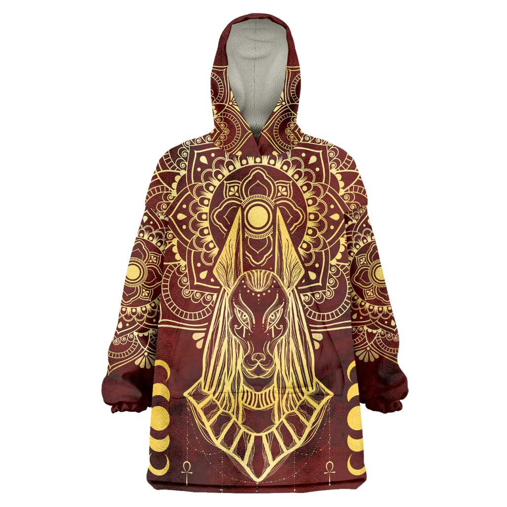 Personalized Anubis Wearable Blanket Hoodie Ancient Egyptian Pattern In Red DT02