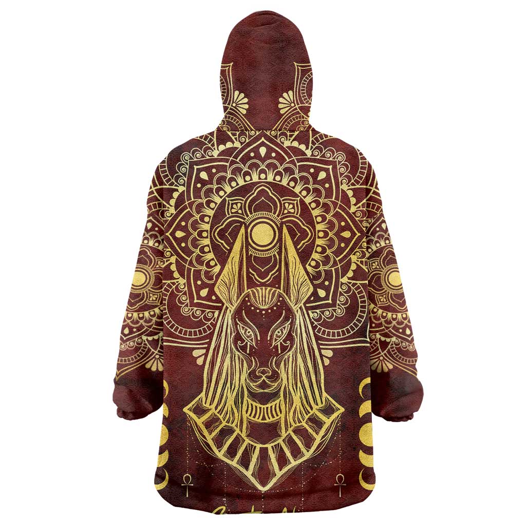 Personalized Anubis Wearable Blanket Hoodie Ancient Egyptian Pattern In Red DT02