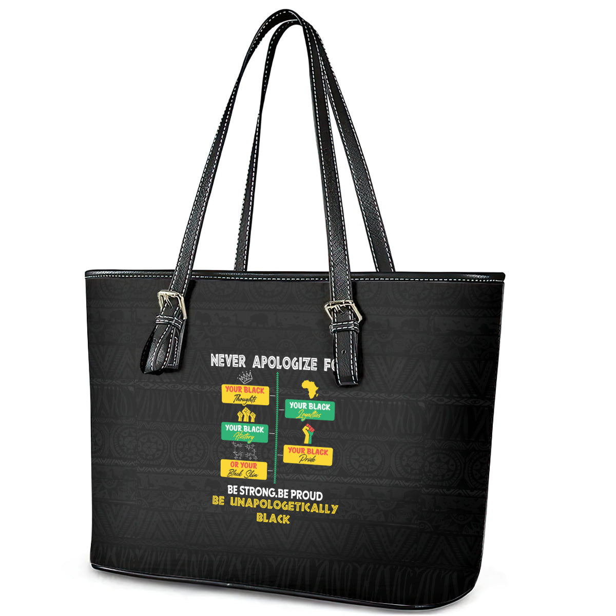 Never Apologize For Your Pride Leather Tote Bag African Black History DT02