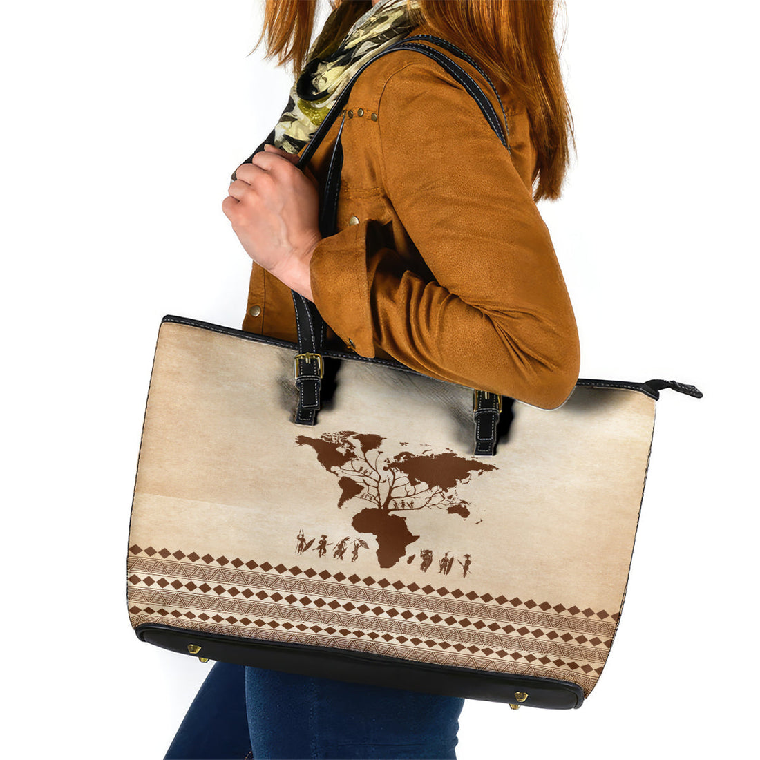 Root Africa Leather Tote Bag African Map DT02