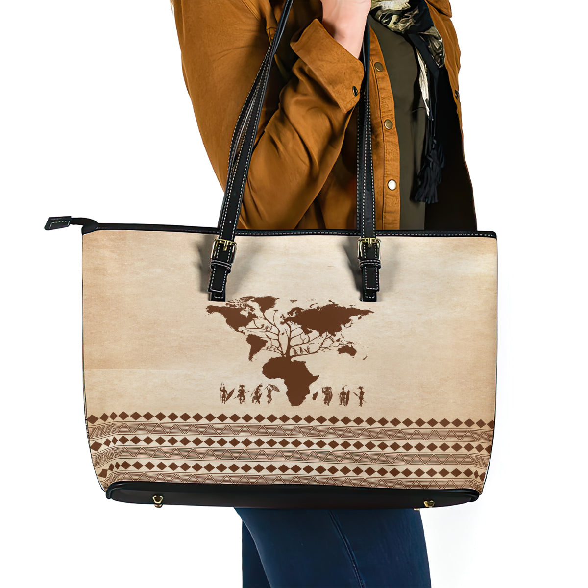 Root Africa Leather Tote Bag African Map DT02