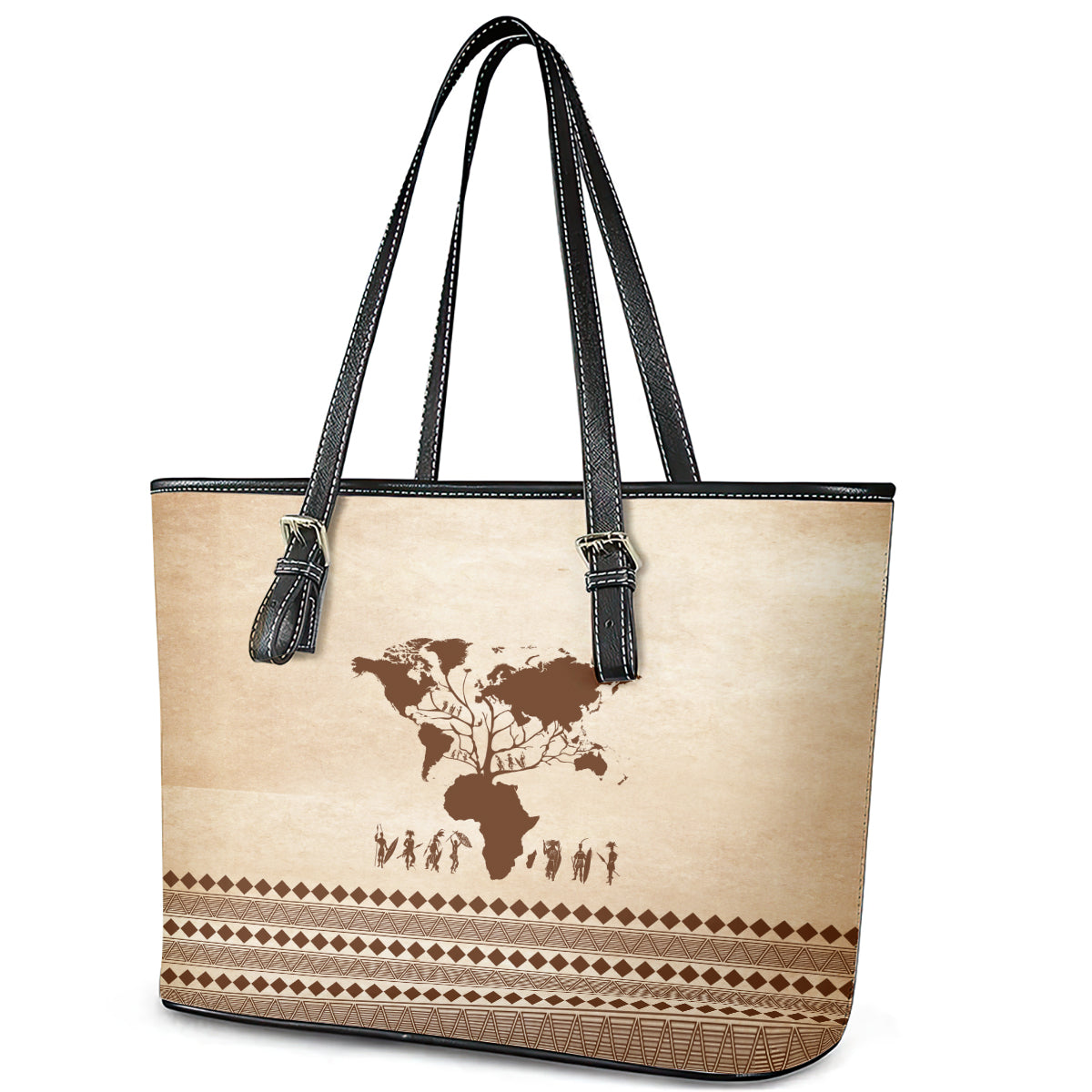 Root Africa Leather Tote Bag African Map DT02