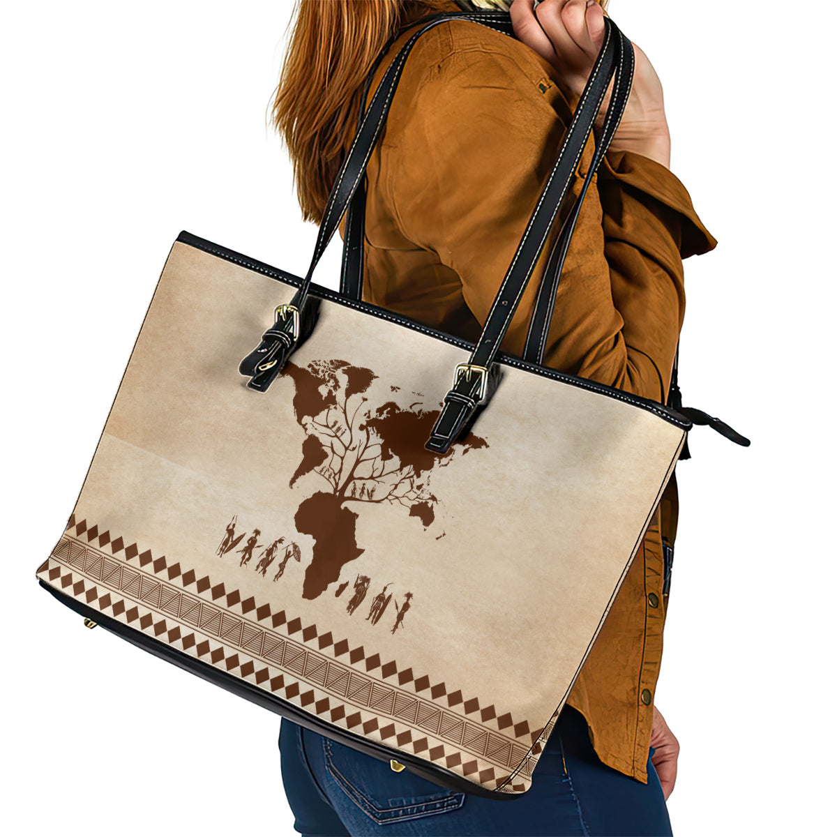Root Africa Leather Tote Bag African Map DT02