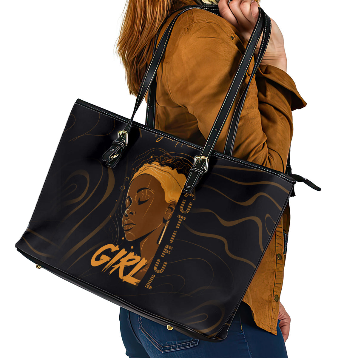 Personalized Beautiful Black Girl Leather Tote Bag Women Africa DT02