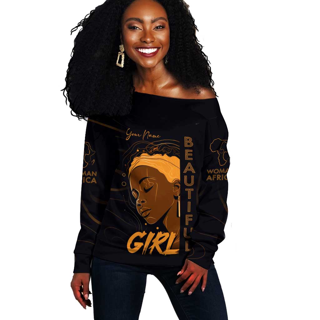 Personalized Beautiful Black Girl Off Shoulder Sweater - Women of Africa Design DT02