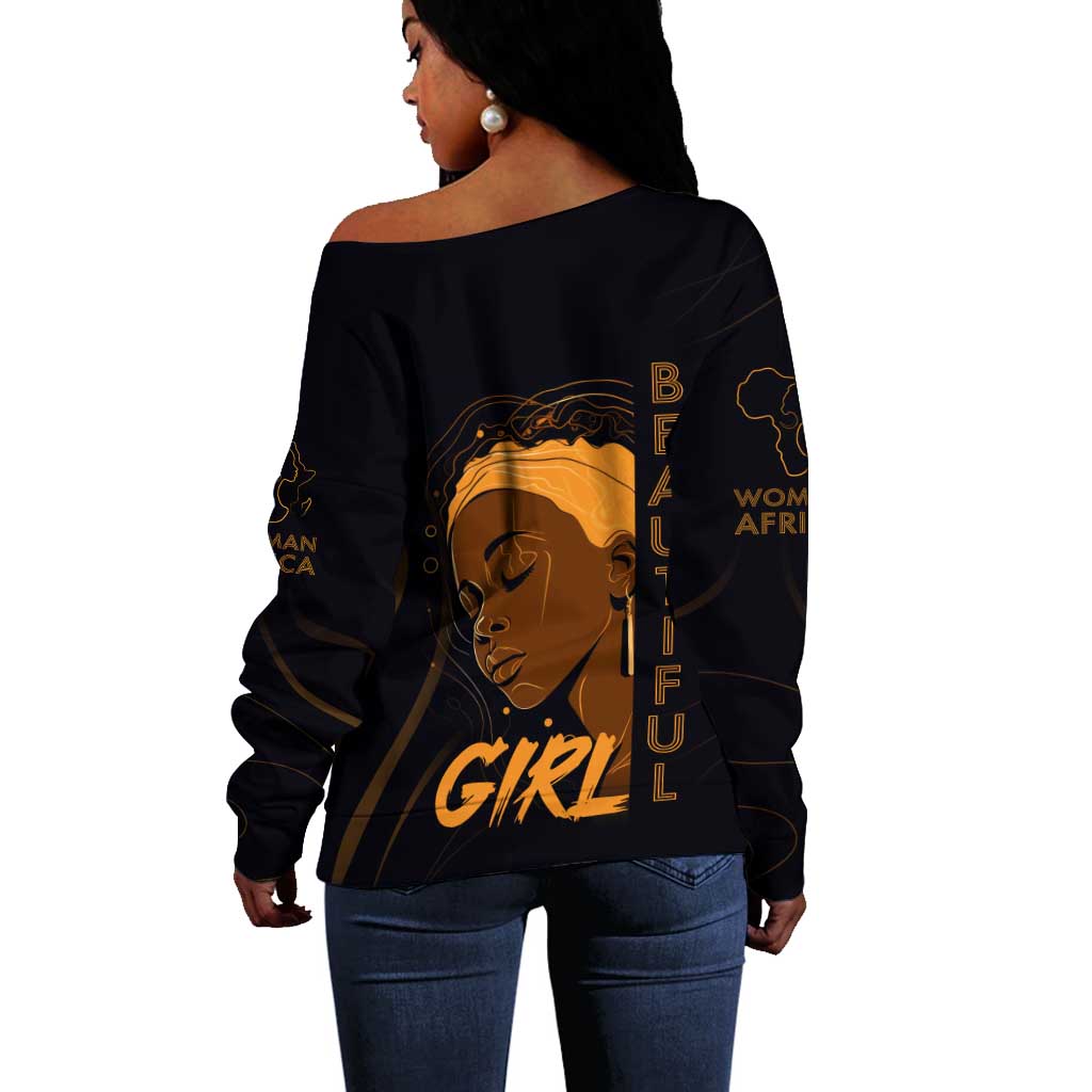 Personalized Beautiful Black Girl Off Shoulder Sweater - Women of Africa Design DT02