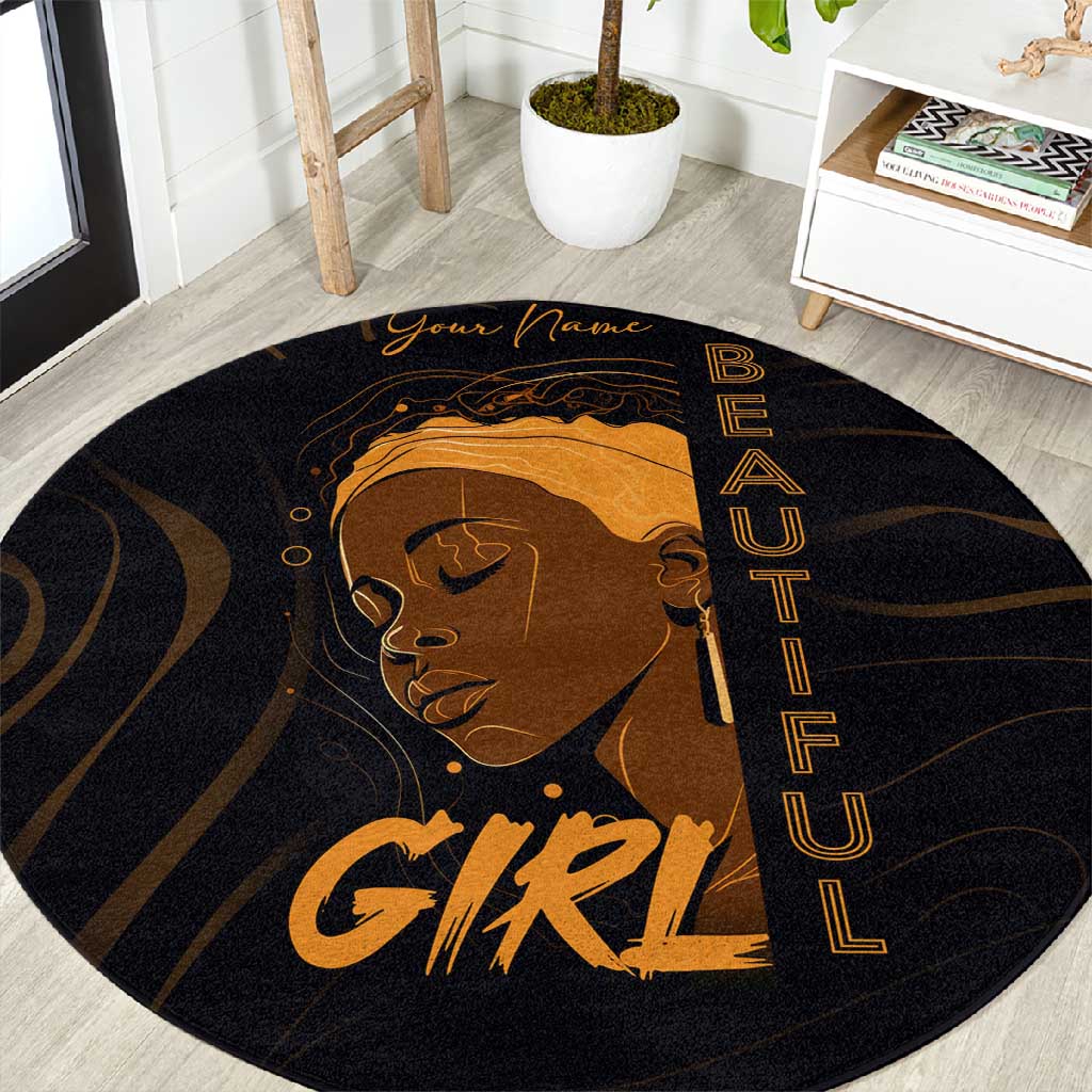 Personalized Beautiful Black Girl Round Carpet - Women of Africa Design DT02