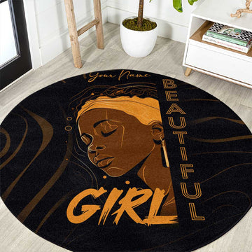 Personalized Beautiful Black Girl Round Carpet - Women of Africa Design DT02