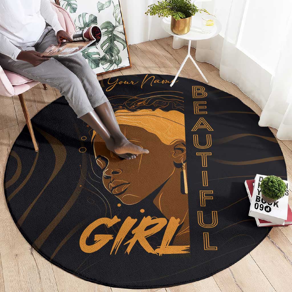 Personalized Beautiful Black Girl Round Carpet - Women of Africa Design DT02
