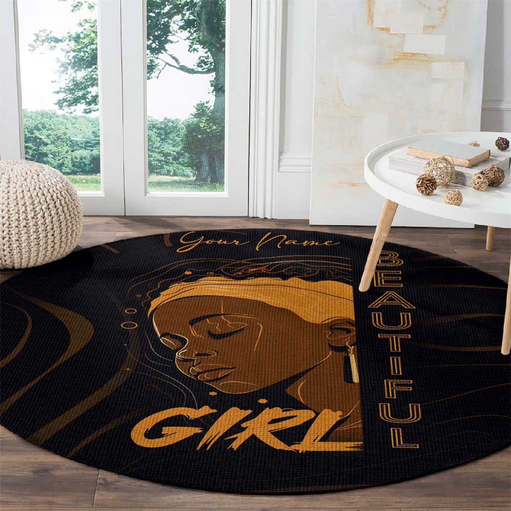 Personalized Beautiful Black Girl Round Carpet - Women of Africa Design DT02
