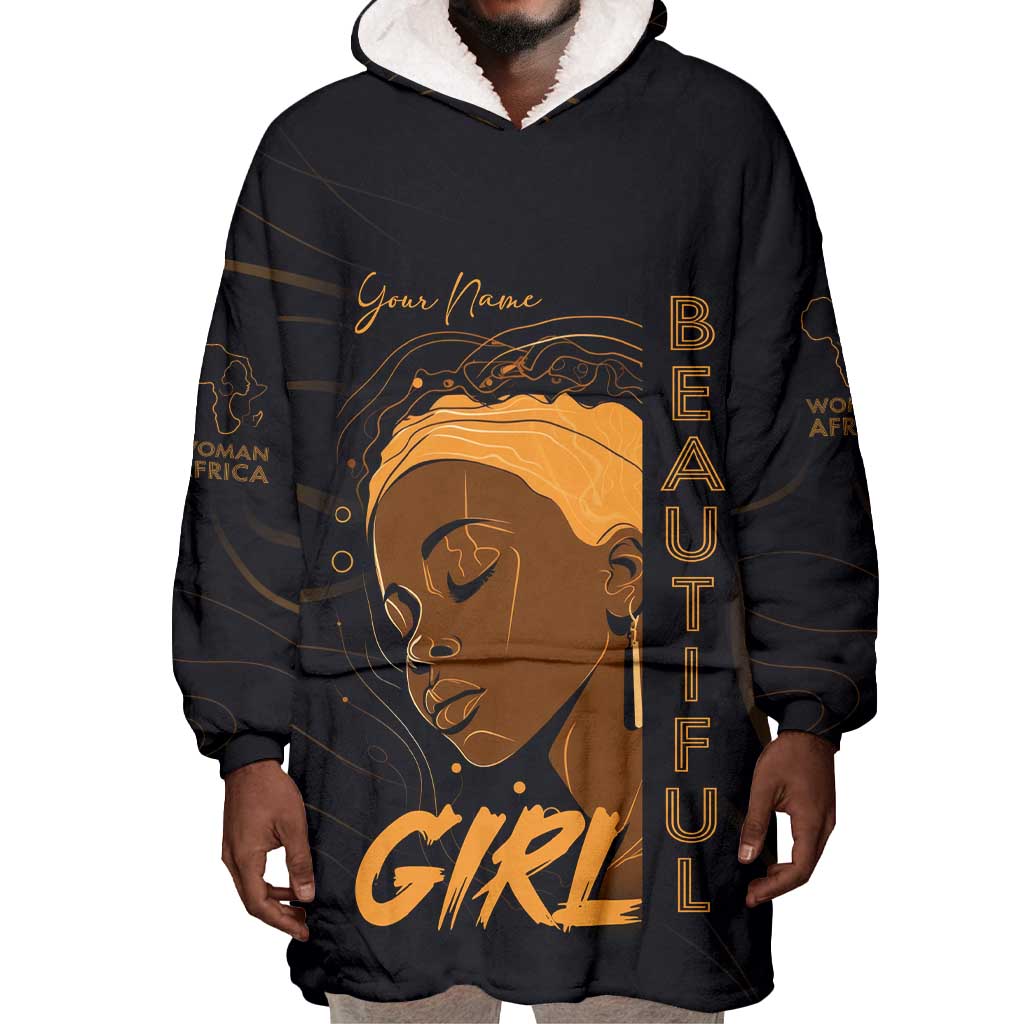 Personalized Beautiful Black Girl Wearable Blanket Hoodie - Women of Africa Design DT02