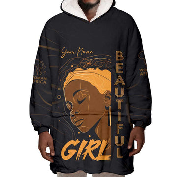 Personalized Beautiful Black Girl Wearable Blanket Hoodie - Women of Africa Design DT02