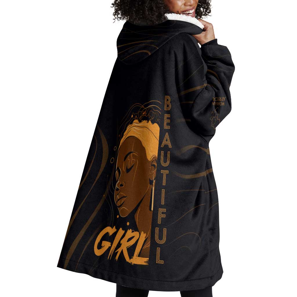 Personalized Beautiful Black Girl Wearable Blanket Hoodie - Women of Africa Design DT02