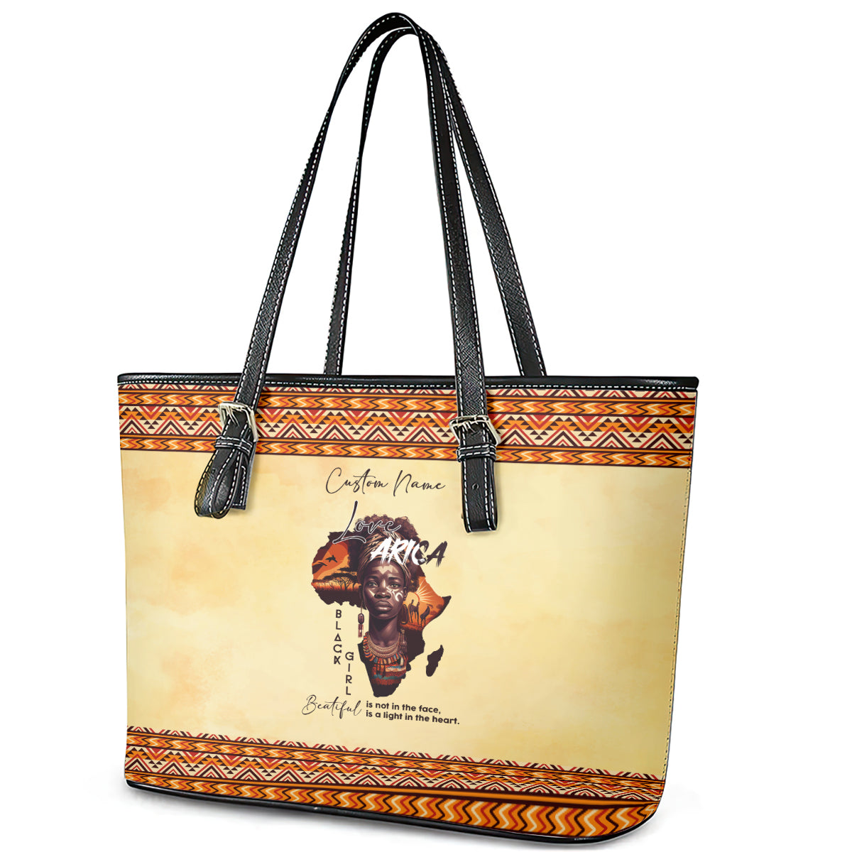 Personalized Love Africa Leather Tote Bag Black Girl Beautiful DT02