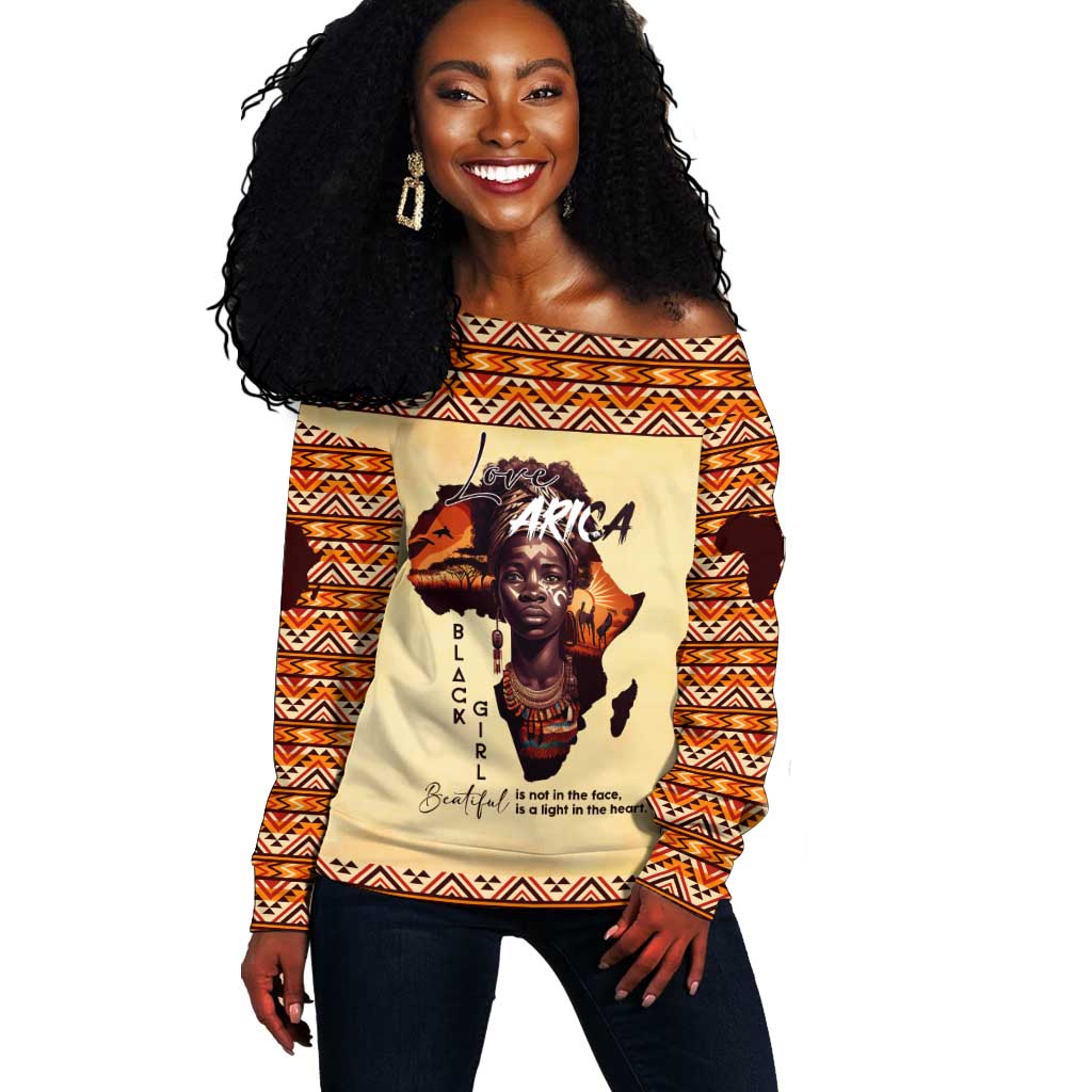 Love Africa Off Shoulder Sweater - Personalized Beautiful Black Girl DT02
