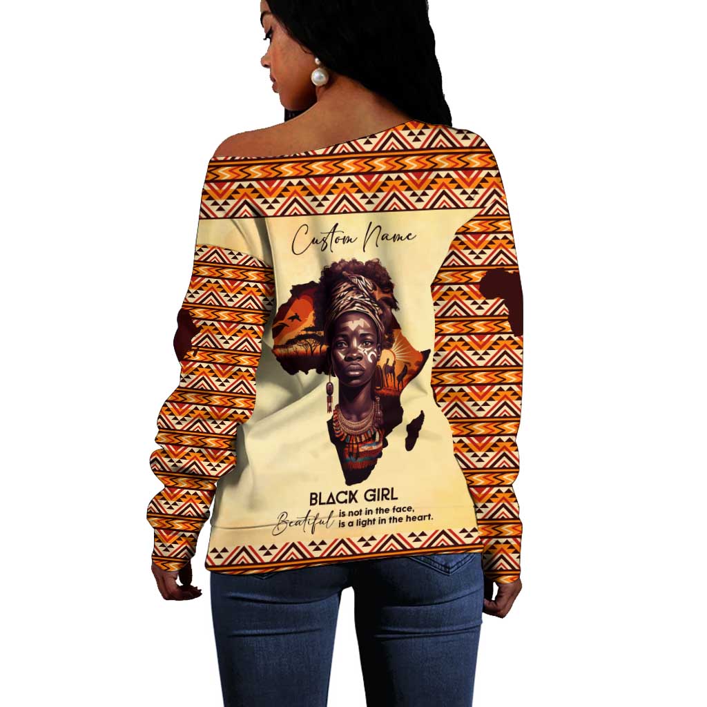 Love Africa Off Shoulder Sweater - Personalized Beautiful Black Girl DT02