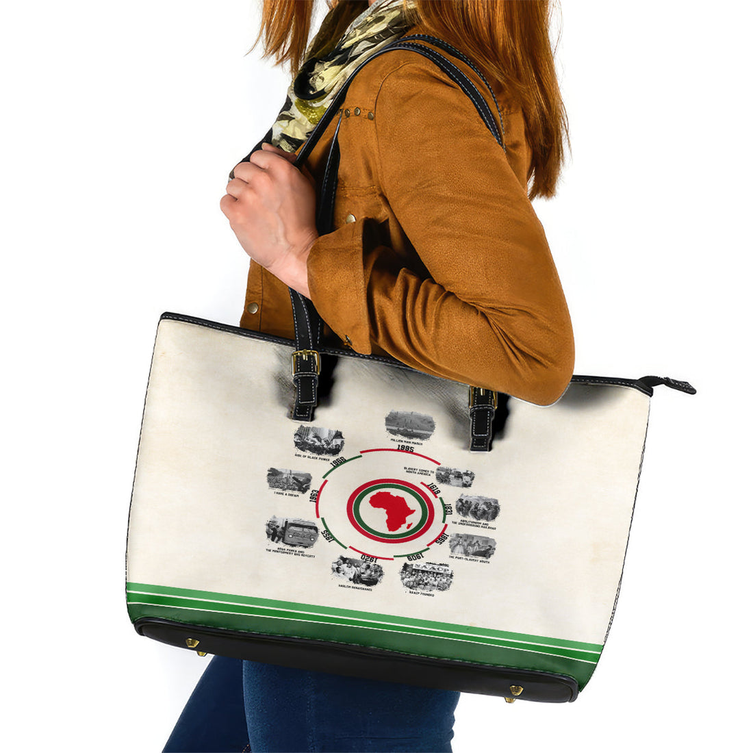 Black History Milestones Leather Tote Bag African Timeline DT02