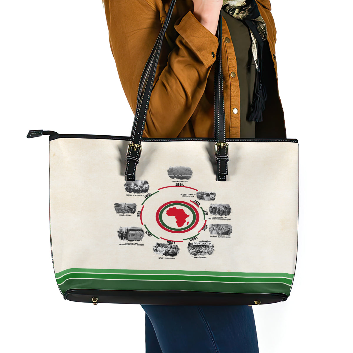 Black History Milestones Leather Tote Bag African Timeline DT02