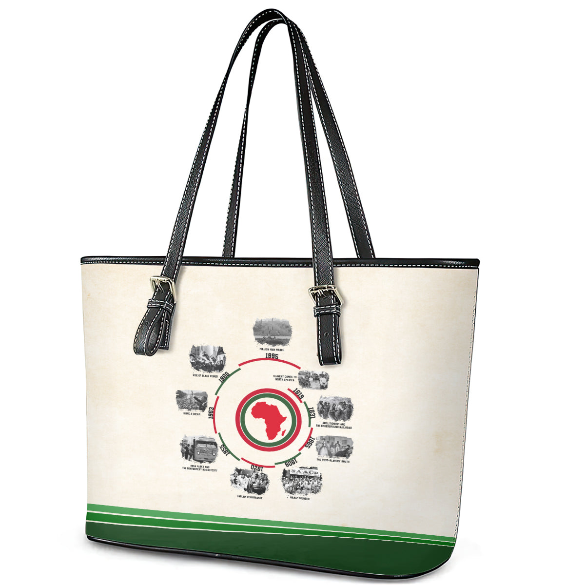 Black History Milestones Leather Tote Bag African Timeline DT02
