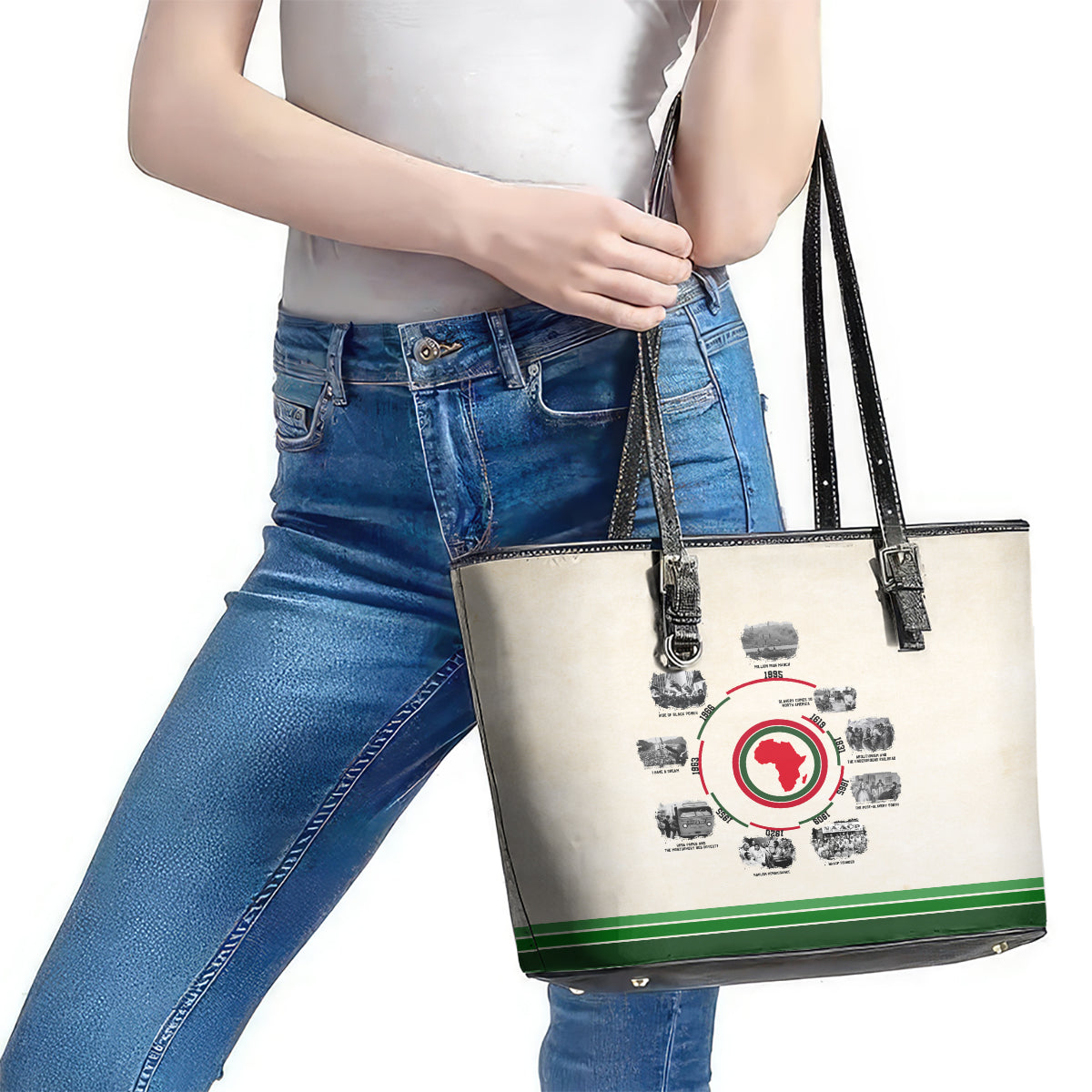 Black History Milestones Leather Tote Bag African Timeline DT02