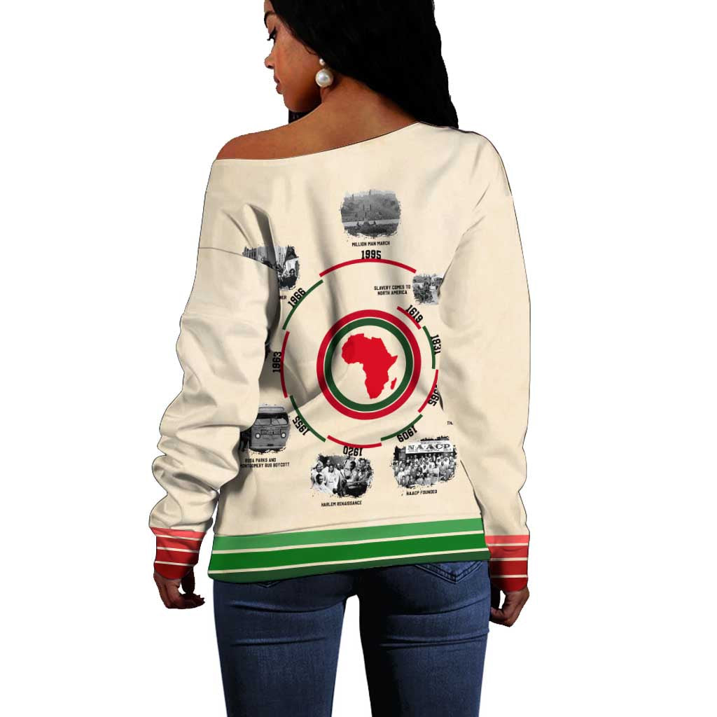 Black History Milestones - African Timeline Off Shoulder Sweater DT02