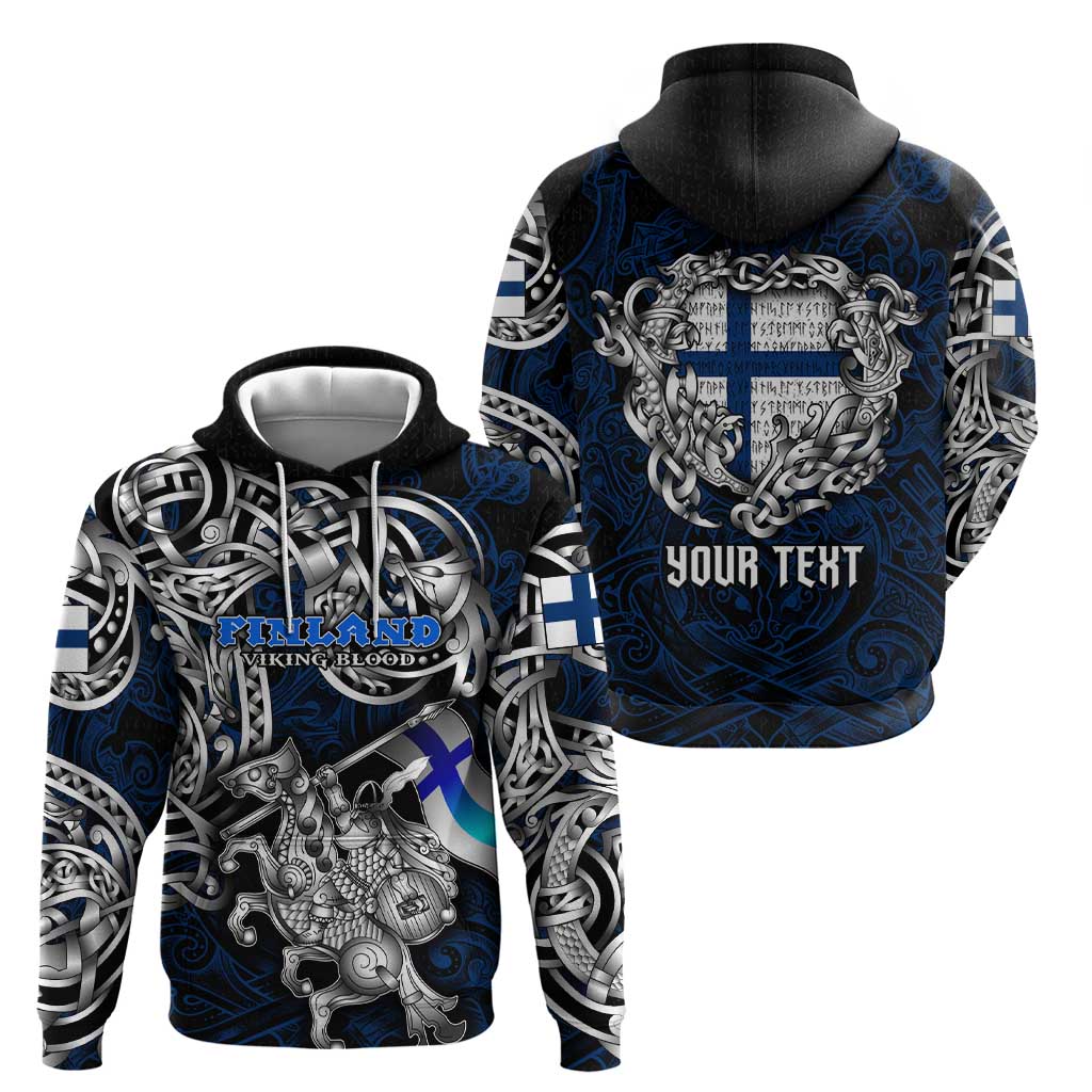 Personalized Finland Viking Blood Hoodie Nordic Runes and Shield of Ancestry in Tribal Knotwork DT02