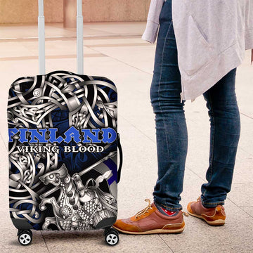 Finland Viking Blood Luggage Cover Nordic Runes and Shield of Ancestry in Tribal Knotwork DT02