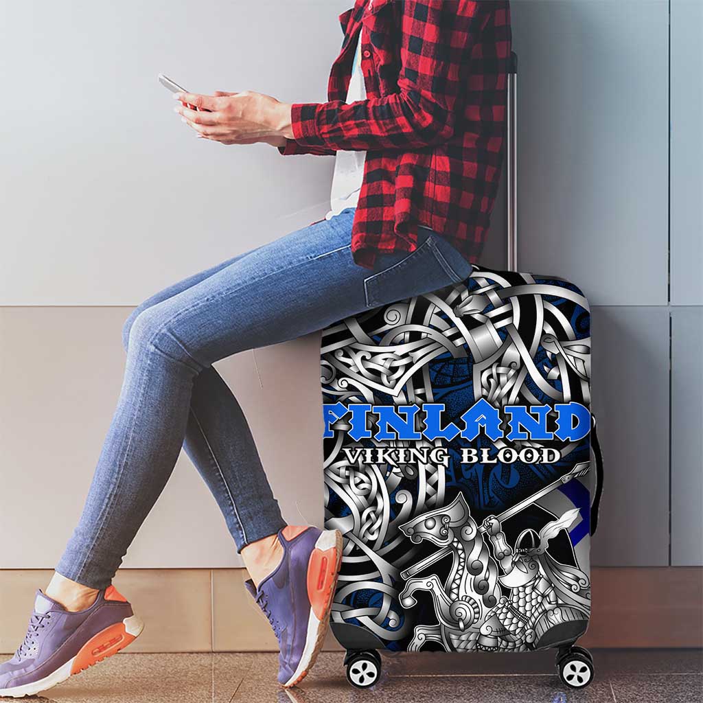 Finland Viking Blood Luggage Cover Nordic Runes and Shield of Ancestry in Tribal Knotwork DT02