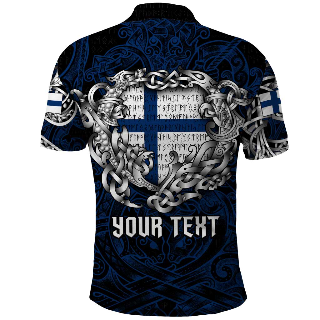 Personalized Finland Viking Blood Polo Shirt Nordic Runes and Shield of Ancestry in Tribal Knotwork DT02