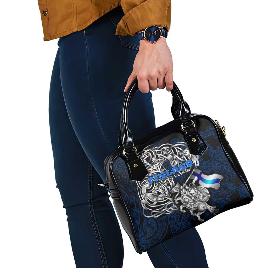 Finland Viking Blood Shoulder Handbag Nordic Runes and Shield of Ancestry in Tribal Knotwork DT02