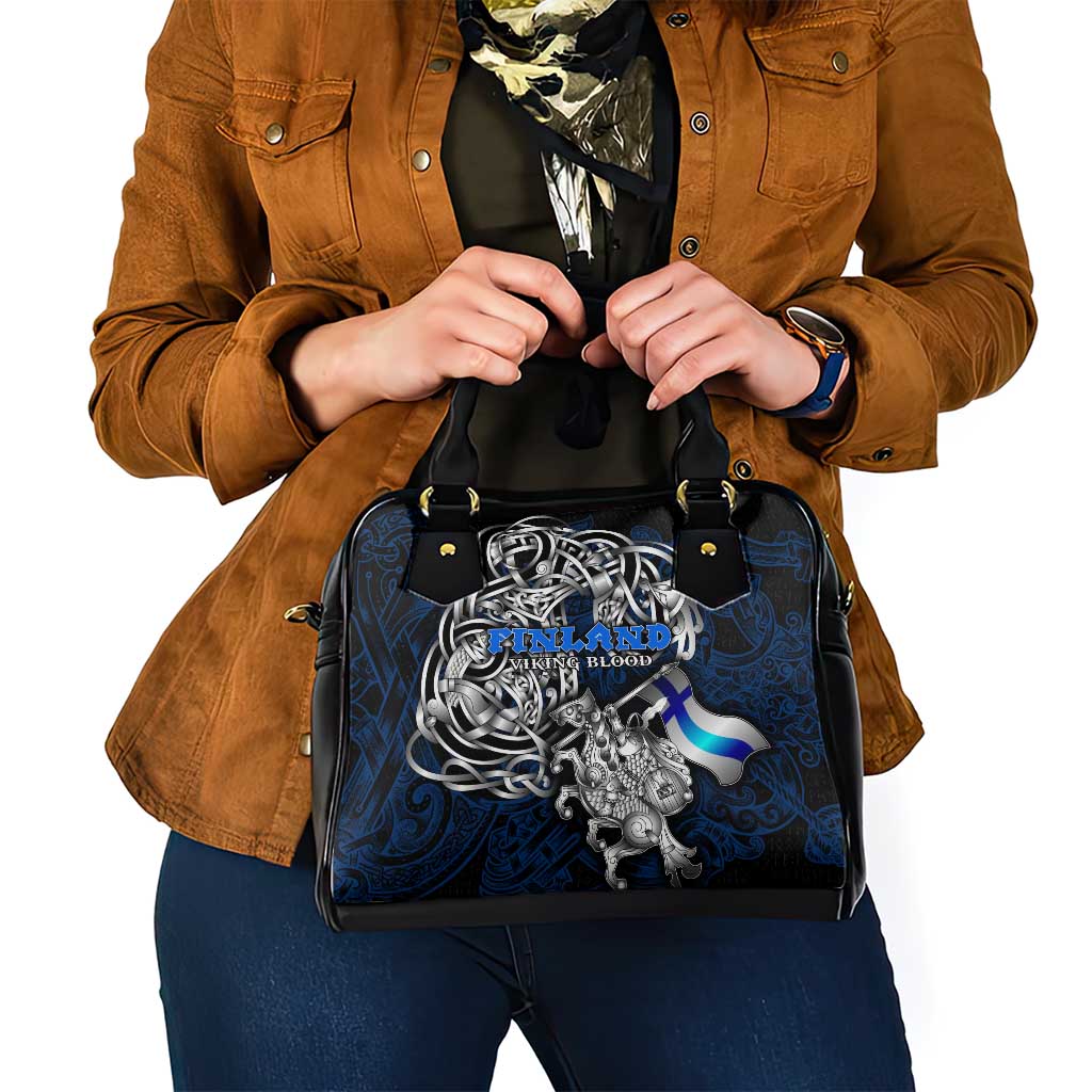 Finland Viking Blood Shoulder Handbag Nordic Runes and Shield of Ancestry in Tribal Knotwork DT02