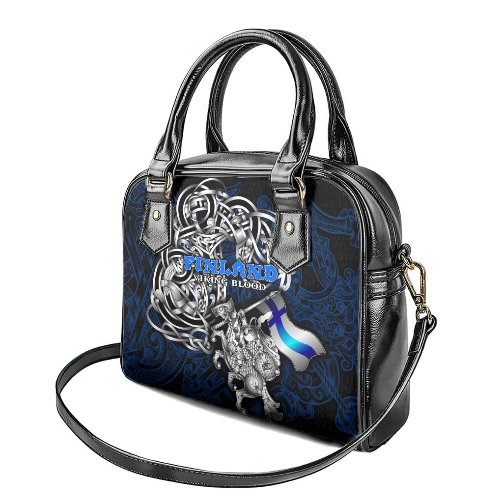 Finland Viking Blood Shoulder Handbag Nordic Runes and Shield of Ancestry in Tribal Knotwork DT02